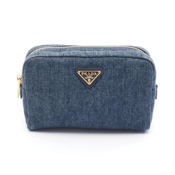 Prada Pouch Bag Denim Saffiano Leather Blue - Picture 1 of 6